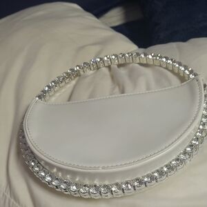 Crystal-Embellished White Clutch